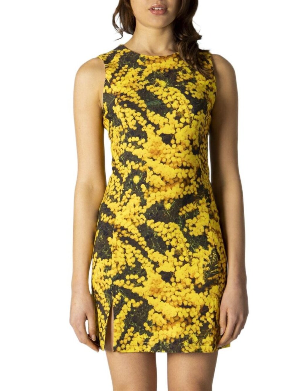 Desigual Yellow Mimosa Flower Sleeveless Shift Mini Dress Small NWT